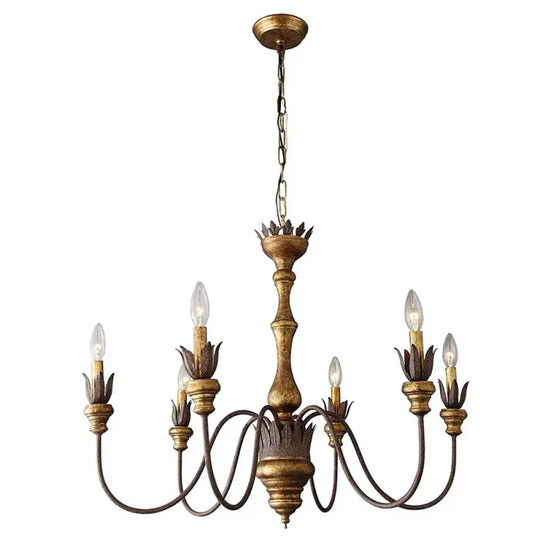 Vintage 6-Head Wooden Pendant Lamp - French Wooden Chandelier Light for Living Room, Bedroom, and Dining Room Decor - DecorGlobe