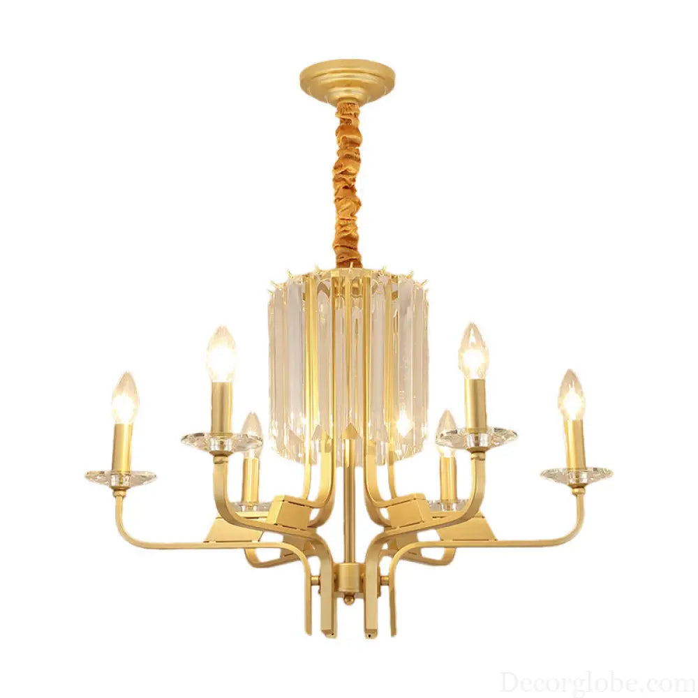 Vintage Brass Hanging Ceiling Light - 4/6/8 Lights with Crystal Deco
