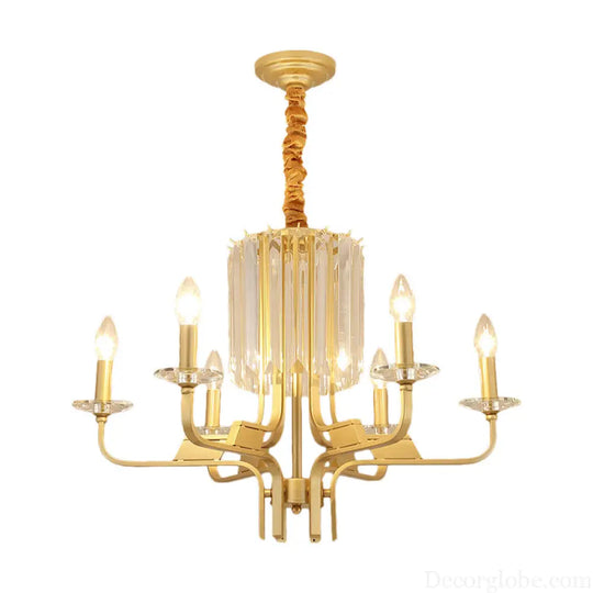 Vintage Brass Hanging Ceiling Light - 4/6/8 Lights with Crystal Deco