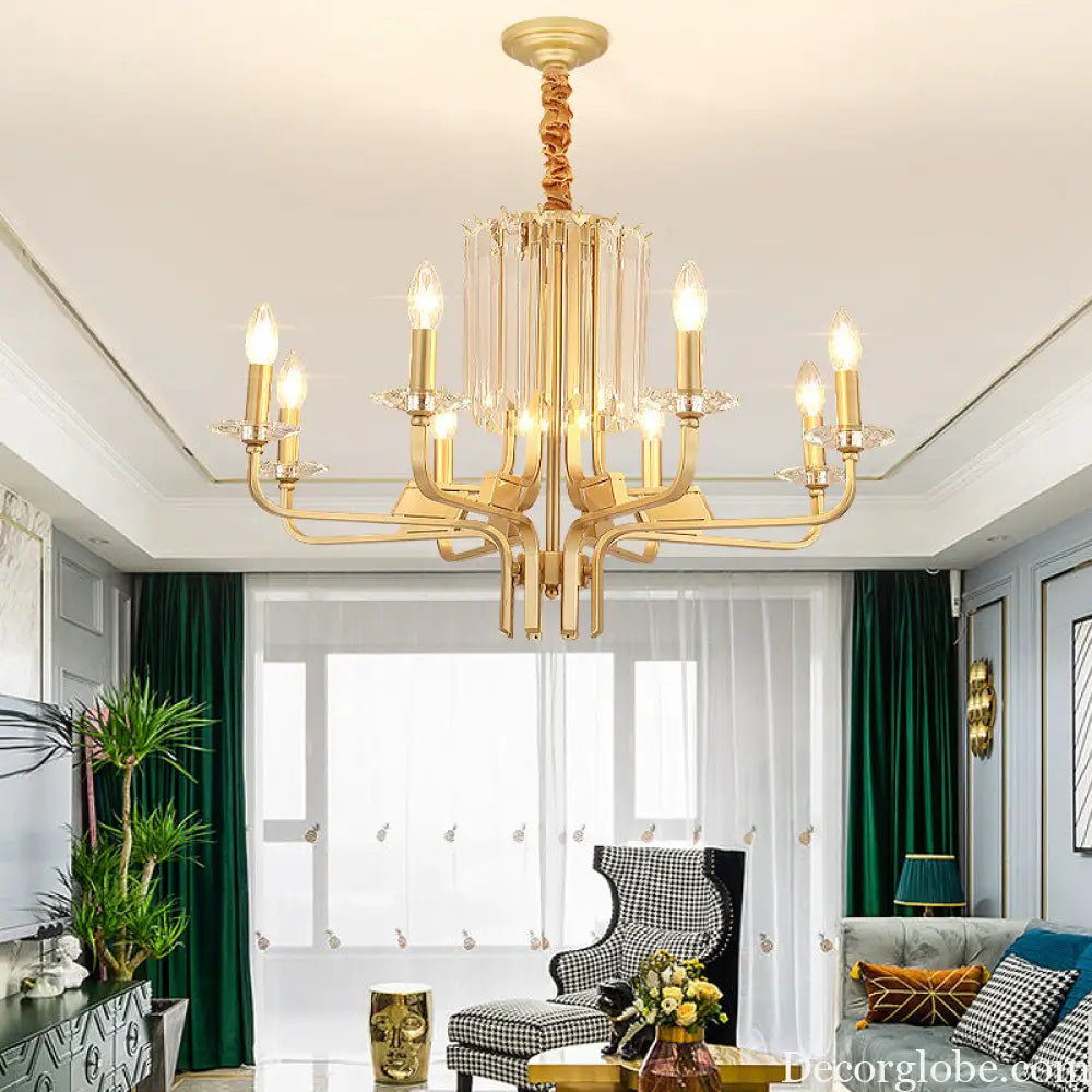 Vintage Brass Hanging Ceiling Light - 4/6/8 Lights with Crystal Deco