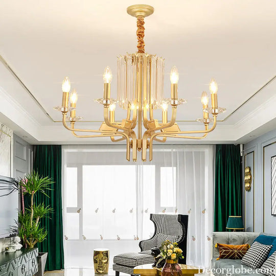 Vintage Brass Hanging Ceiling Light - 4/6/8 Lights with Crystal Deco