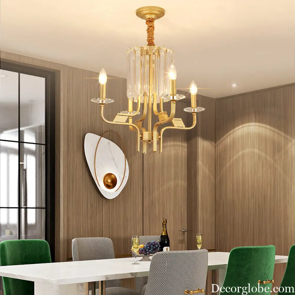Vintage Brass Hanging Ceiling Light - 4/6/8 Lights with Crystal Deco