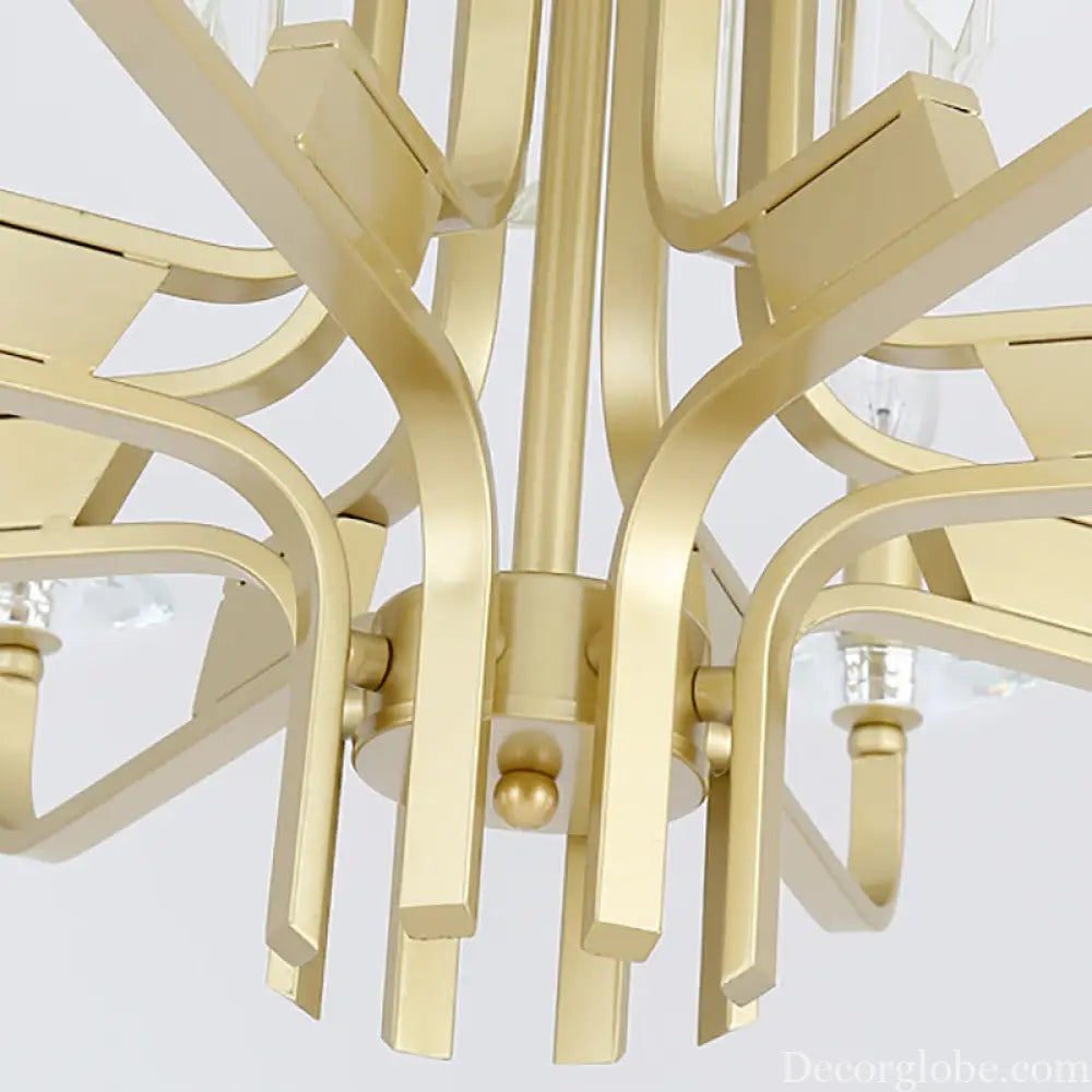 Vintage Brass Hanging Ceiling Light - 4/6/8 Lights with Crystal Deco