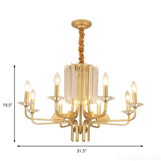 Vintage Brass Hanging Ceiling Light - 4/6/8 Lights with Crystal Deco