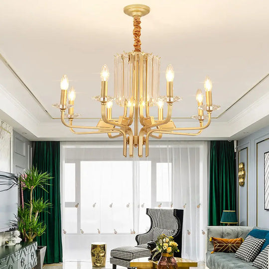 Vintage Brass Hanging Ceiling Light - 4/6/8 Lights with Crystal Deco 8 / Brass