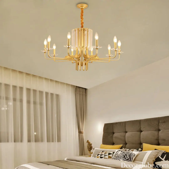 Vintage Brass Hanging Ceiling Light - 4/6/8 Lights with Crystal Deco