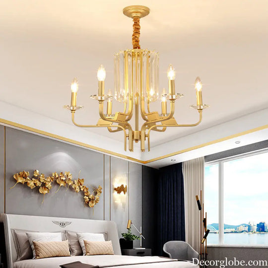 Vintage Brass Hanging Ceiling Light - 4/6/8 Lights with Crystal Deco