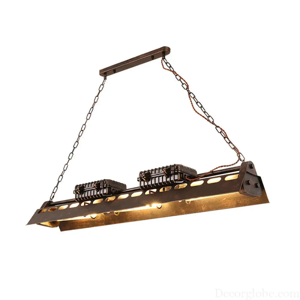 Metallic Train Chandelier with 3 Bulbs - Industrial Creative Hanging Light for Cottage Décor in Rust Rust