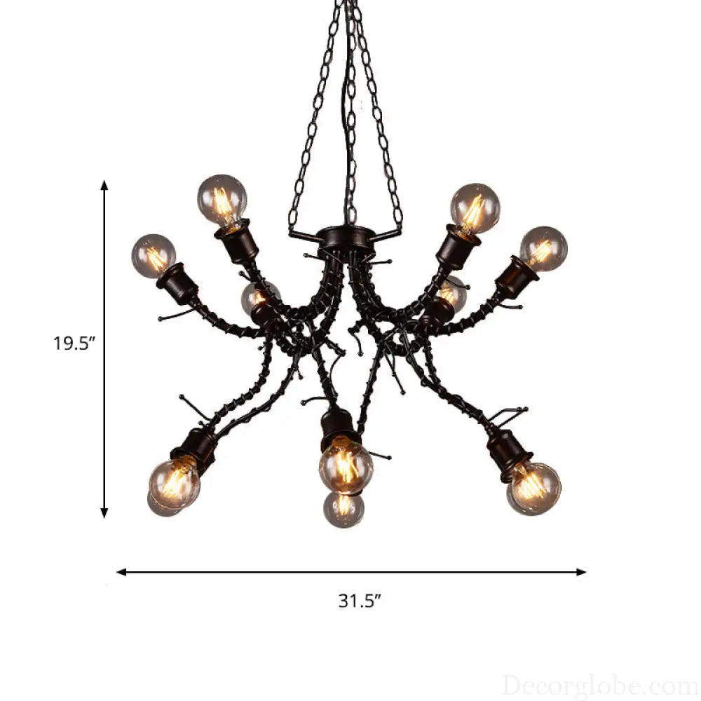 Vintage Rustic Iron Twig Arm Chandelier Pendant Lamp for a Stylish Cafe Vibe Black