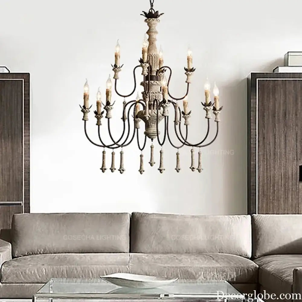 Vintage Wooden Foyer Chandelier for Living Room and Villa Lobby Chandelier