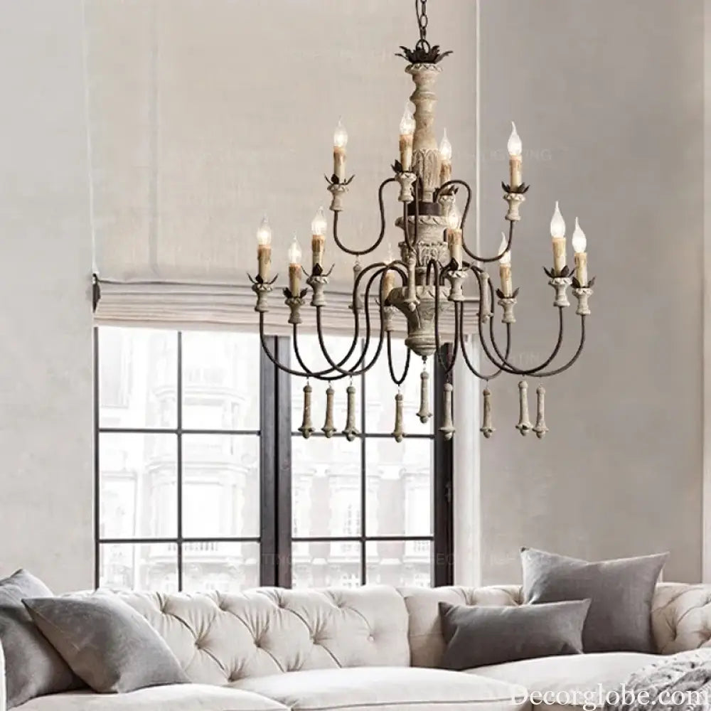 Vintage Wooden Foyer Chandelier for Living Room and Villa Lobby Chandelier