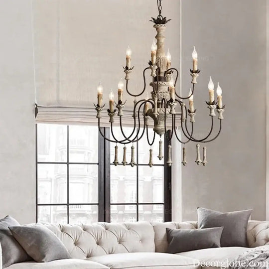 Vintage Wooden Foyer Chandelier for Living Room and Villa Lobby Chandelier