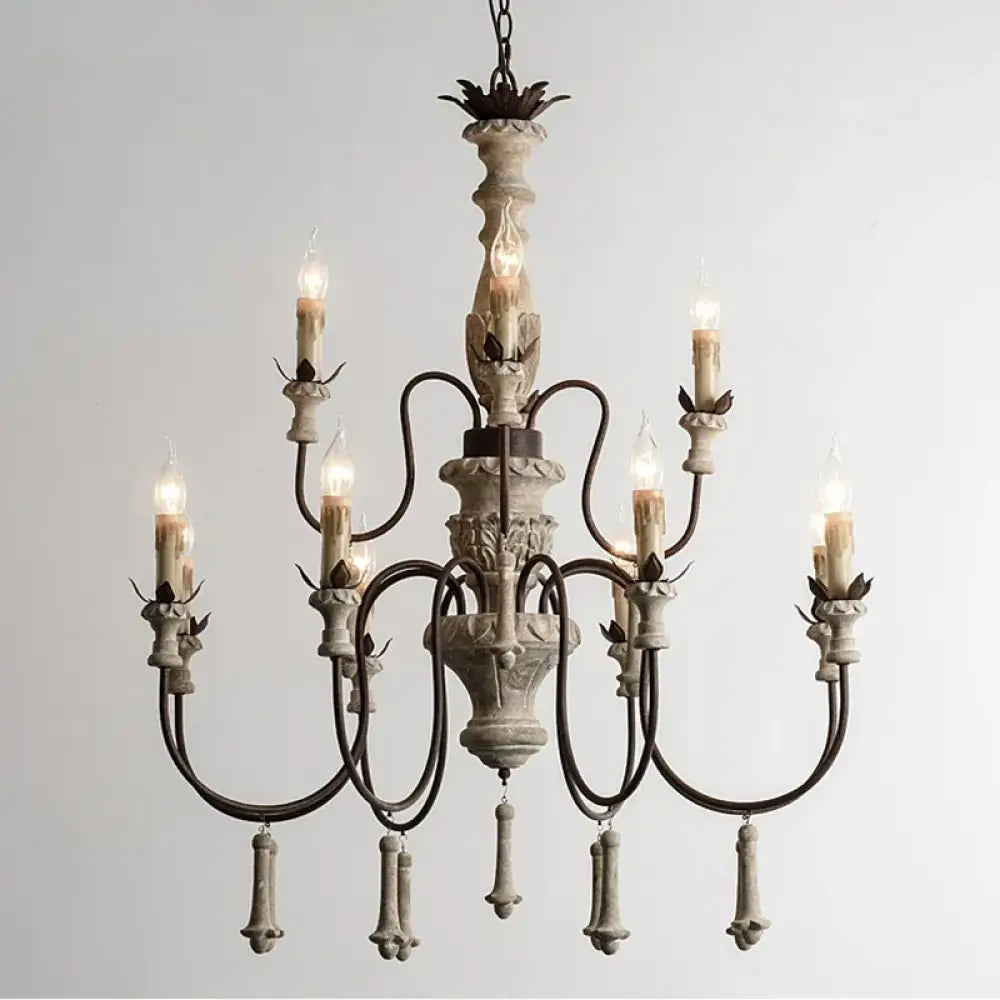 Vintage Wooden Foyer Chandelier for Living Room and Villa Lobby Chandelier