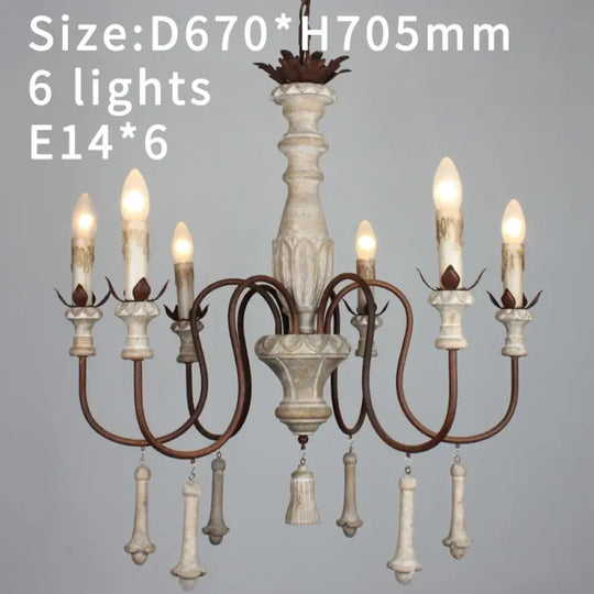 Vintage Wooden Foyer Chandelier for Living Room and Villa Lobby Dia67 H70.5cm E14X6 / warm light Chandelier