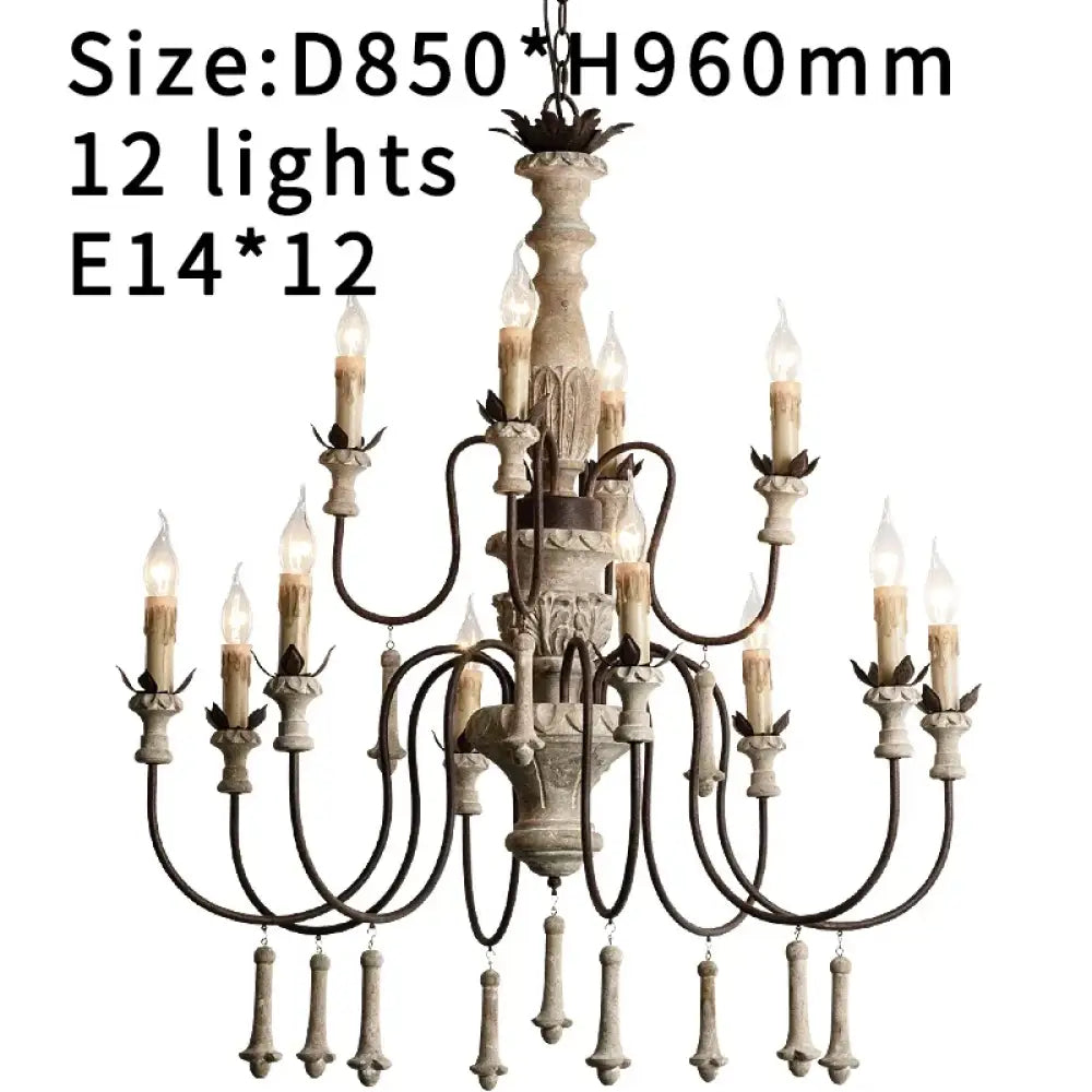 Vintage Wooden Foyer Chandelier for Living Room and Villa Lobby Dia85 H96cm E14X12 / warm light Chandelier