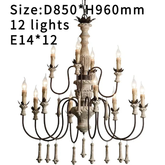 Vintage Wooden Foyer Chandelier for Living Room and Villa Lobby Dia85 H96cm E14X12 / warm light Chandelier