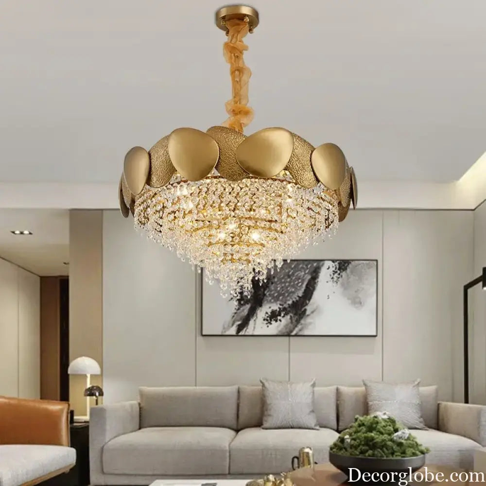 LED Tassels Crystal Chandelier - Modern Stainless Steel Gold Long/Round Pendant Light - DecorGlobe
