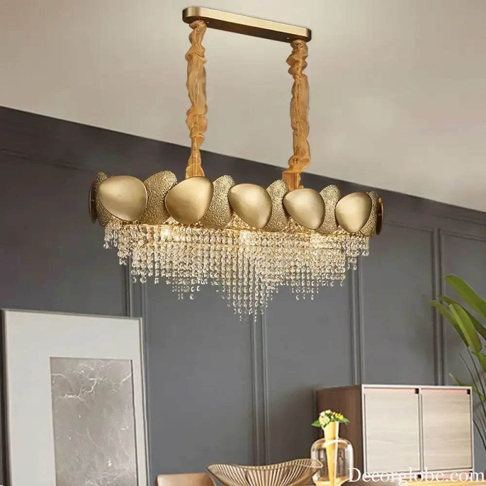 LED Tassels Crystal Chandelier - Modern Stainless Steel Gold Long/Round Pendant Light - DecorGlobe