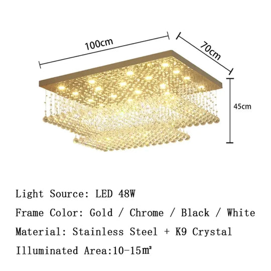 led crystal ceiling chandelier Rectangular living room light dining room bedroom study light Crystal cable light