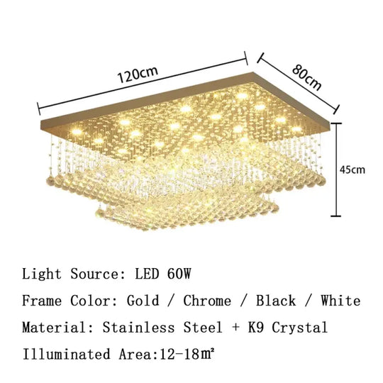 led crystal ceiling chandelier Rectangular living room light dining room bedroom study light Crystal cable light