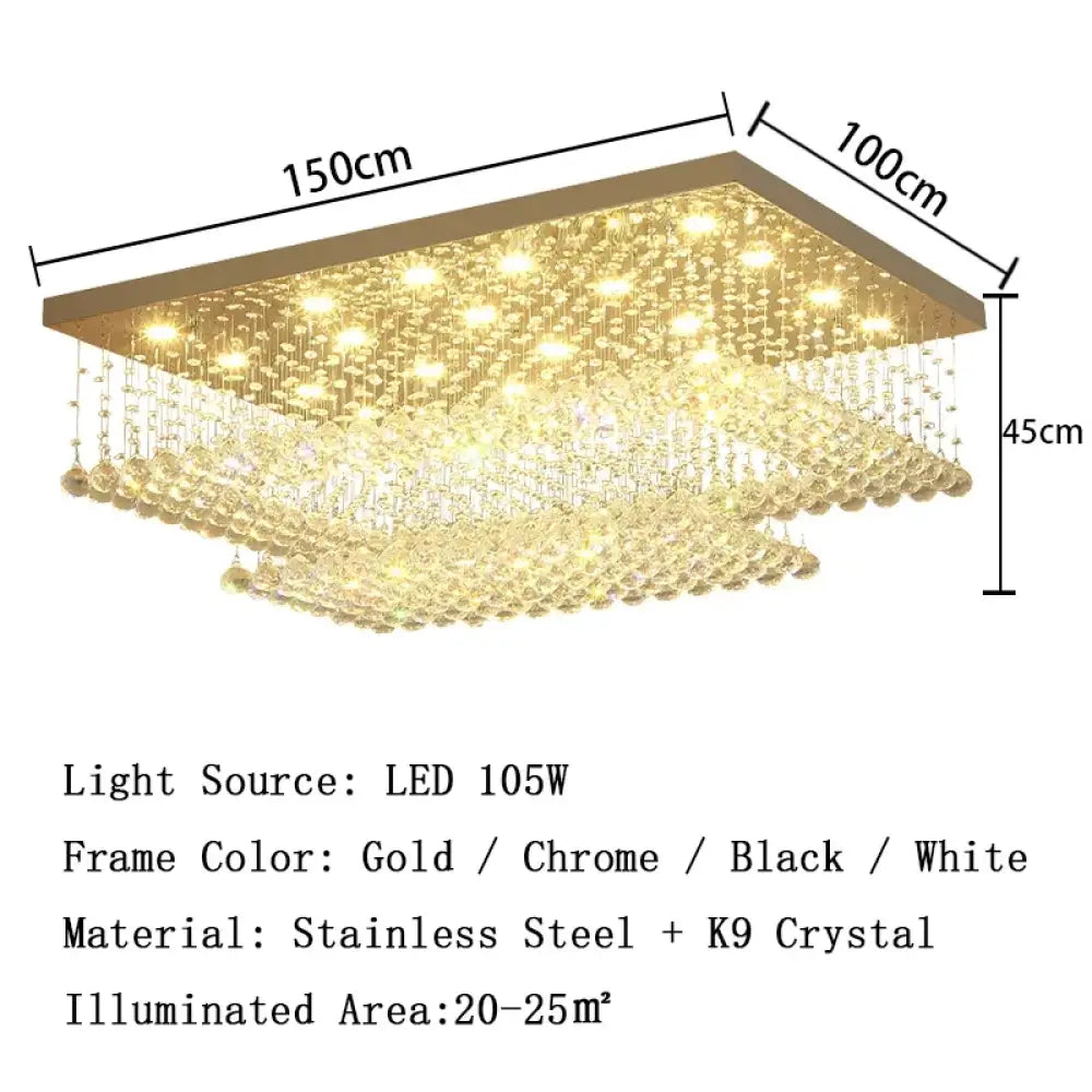 led crystal ceiling chandelier Rectangular living room light dining room bedroom study light Crystal cable light