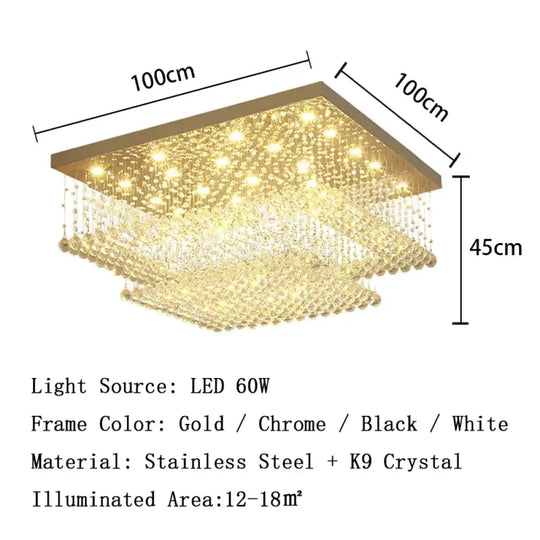 led crystal ceiling chandelier Rectangular living room light dining room bedroom study light Crystal cable light