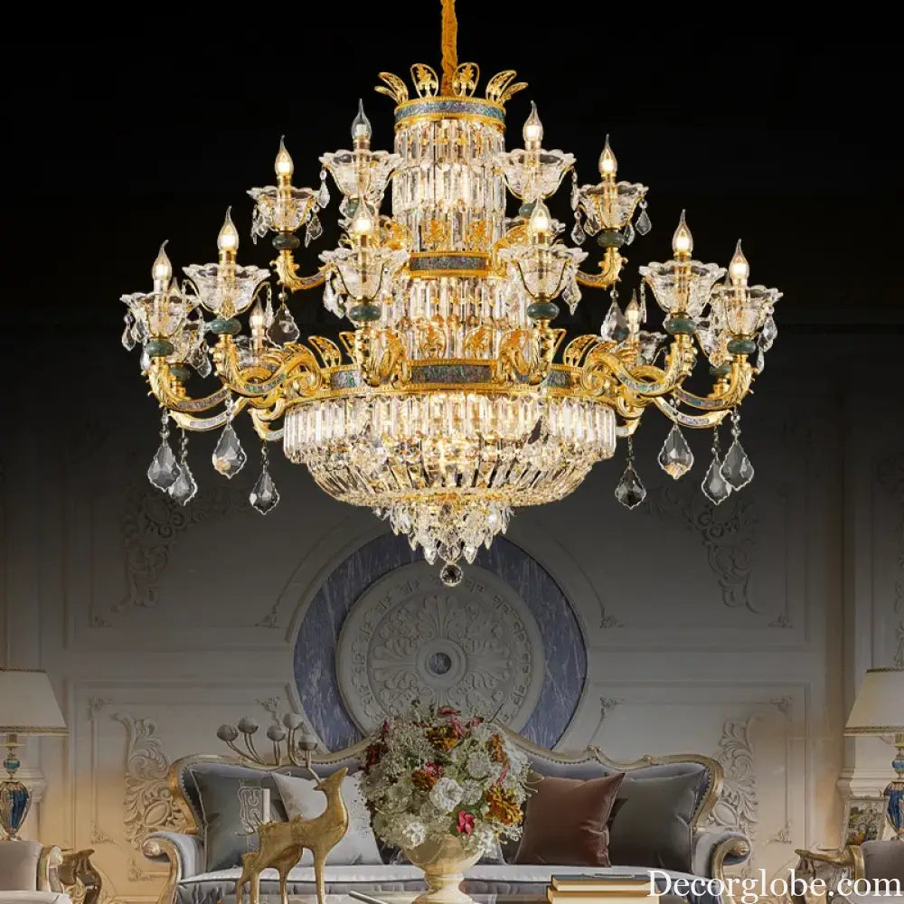 Vivienne French Copper Crystal Candle Chandelier Duplex Stair Pendant Light Chandelier