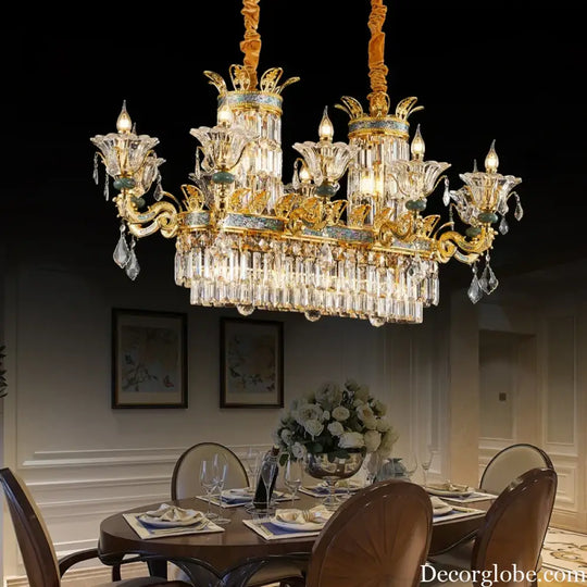 Vivienne French Copper Crystal Candle Chandelier Duplex Stair Pendant Light Chandelier