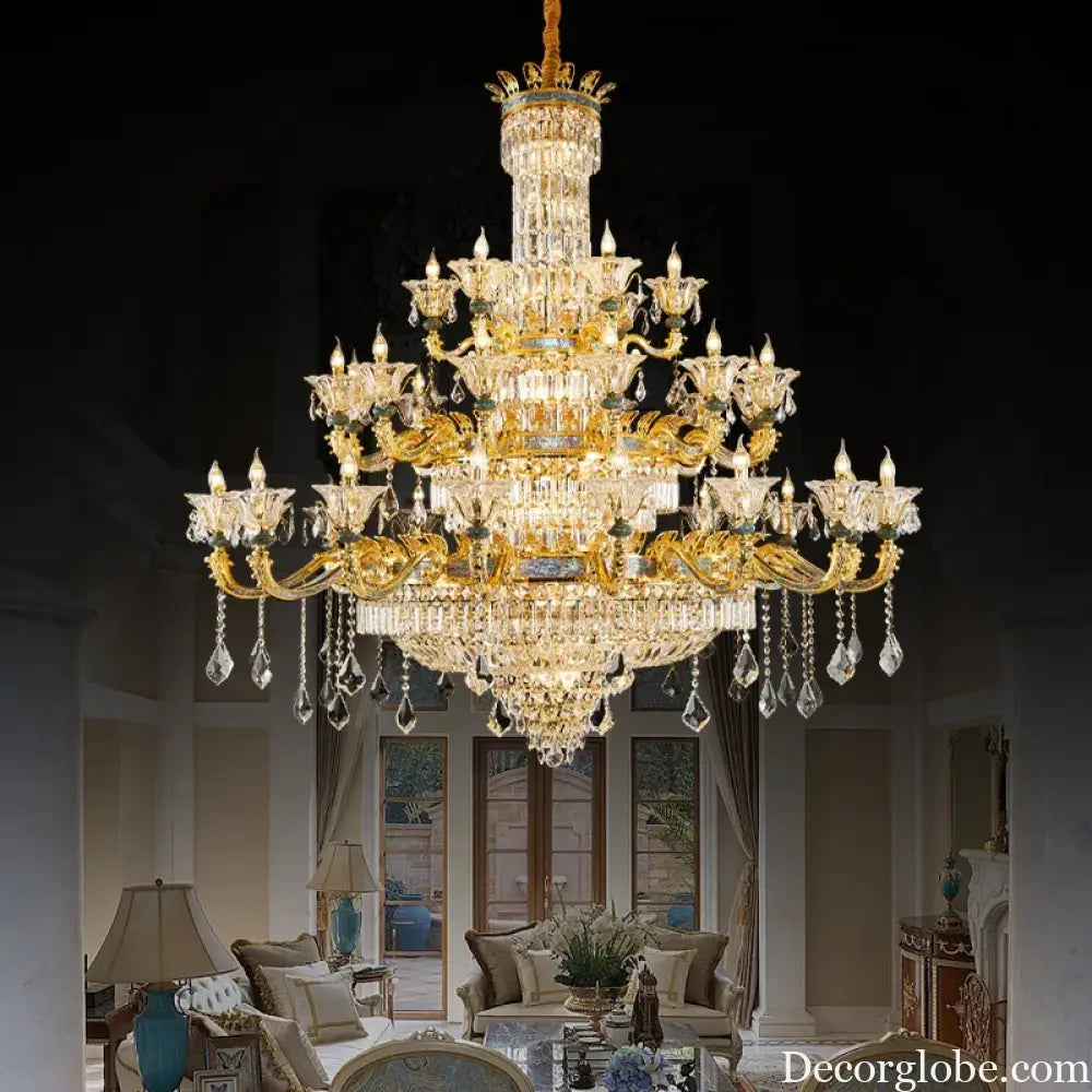 Vivienne French Copper Crystal Candle Chandelier Duplex Stair Pendant Light Chandelier