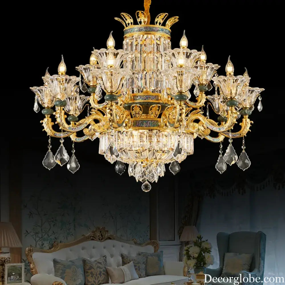 Vivienne French Copper Crystal Candle Chandelier Duplex Stair Pendant Light Chandelier