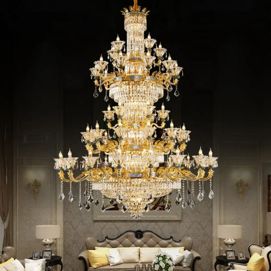 Vivienne French Copper Crystal Candle Chandelier Duplex Stair Pendant Light Chandelier
