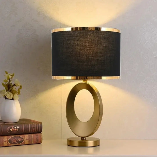 Élise European Metal Fabric Bedside Table Lamp E27 Modern Light - 2 gold edge Black