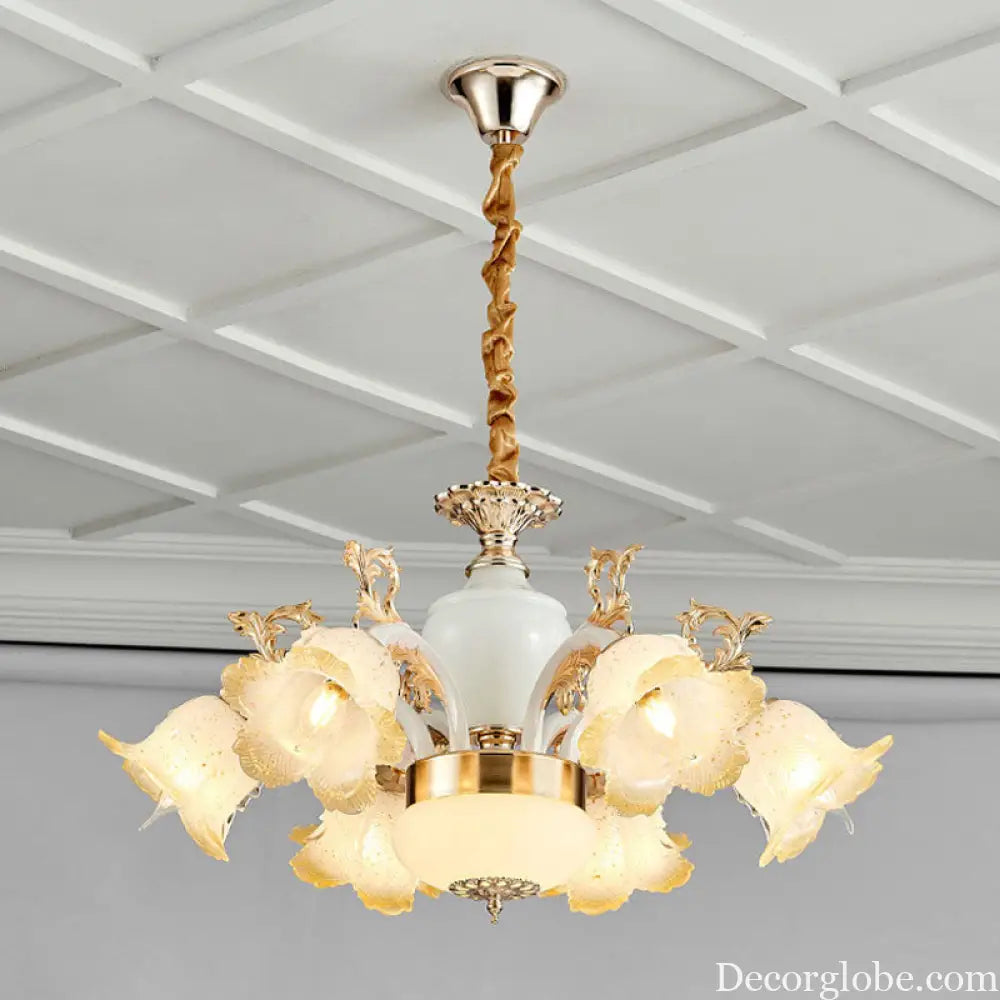 Minimal Frosted Glass Flower Ceiling Lamp - White Dining Room Chandelier