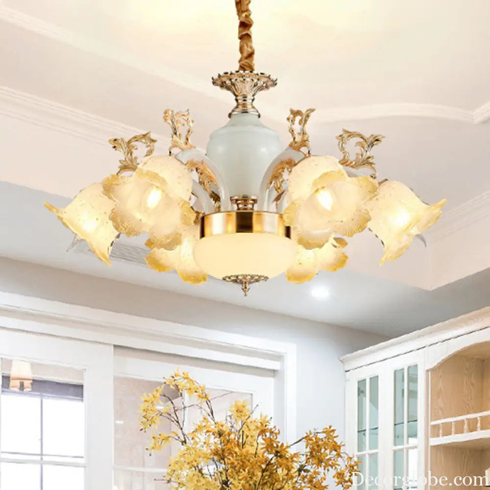 Minimal Frosted Glass Flower Ceiling Lamp - White Dining Room Chandelier