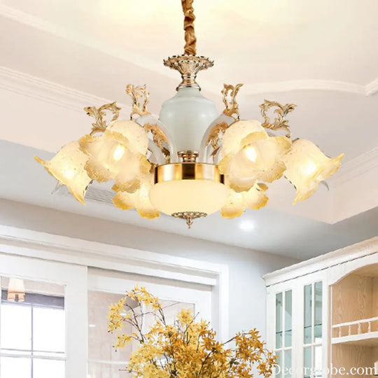 Minimal Frosted Glass Flower Ceiling Lamp - White Dining Room Chandelier