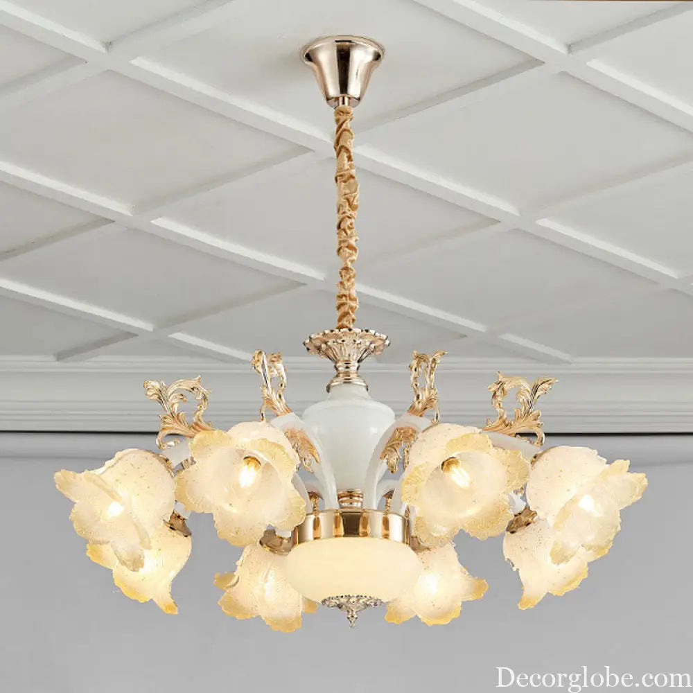 Minimal Frosted Glass Flower Ceiling Lamp - White Dining Room Chandelier
