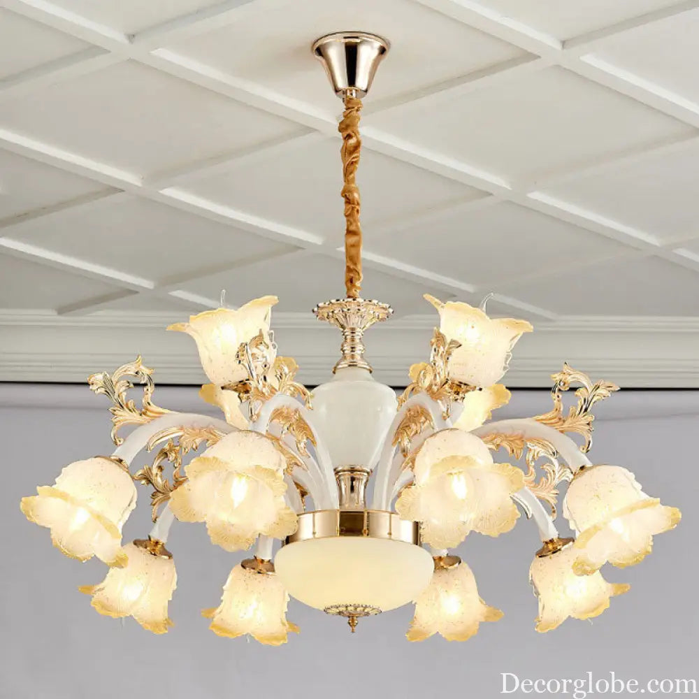 Minimal Frosted Glass Flower Ceiling Lamp - White Dining Room Chandelier