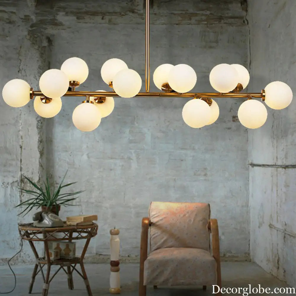White Glass 16-Light Gold Pendant Chandelier - Elegant Dining Room Lighting Gold