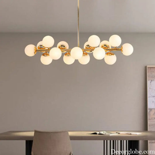 White Glass 16-Light Gold Pendant Chandelier - Elegant Dining Room Lighting Gold
