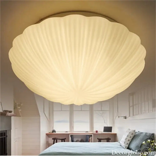 Home Deco Shell Shape E27 LED Bulb Ceiling Light Fixture Modern Brief Romantic Kids Bedroom White Glass Conch Ceiling