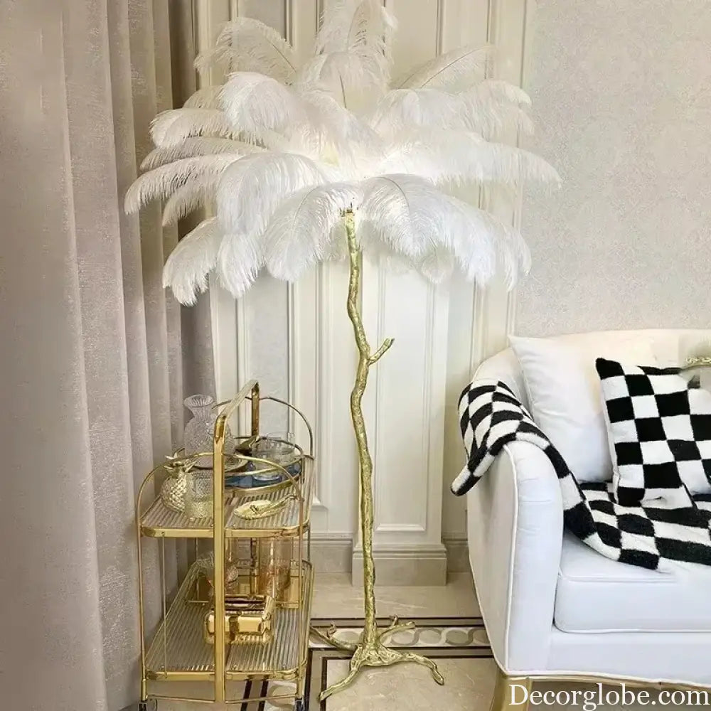 Modern Luxury Feather Floor Lamp Apartment Living Room Bedroom Ostrich Bedside Desk Lamp Decorative LED Lighting Villa