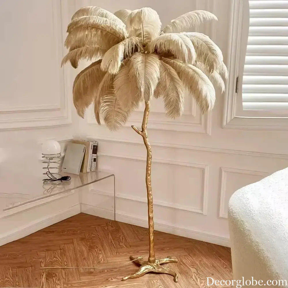 Modern Luxury Feather Floor Lamp Apartment Living Room Bedroom Ostrich Bedside Desk Lamp Decorative LED Lighting Villa