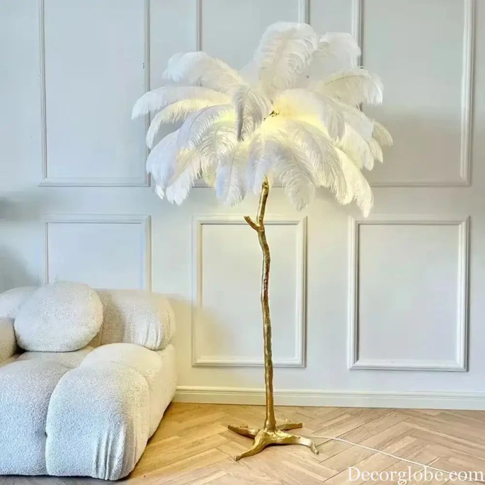 Modern Luxury Feather Floor Lamp Apartment Living Room Bedroom Ostrich Bedside Desk Lamp Decorative LED Lighting Villa