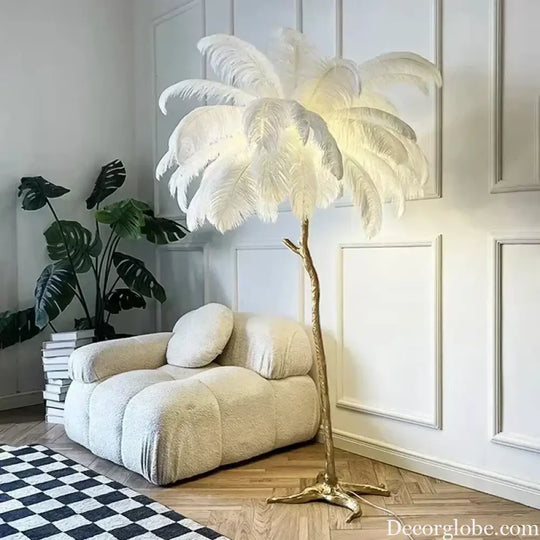 Modern Luxury Feather Floor Lamp Apartment Living Room Bedroom Ostrich Bedside Desk Lamp Decorative LED Lighting Villa