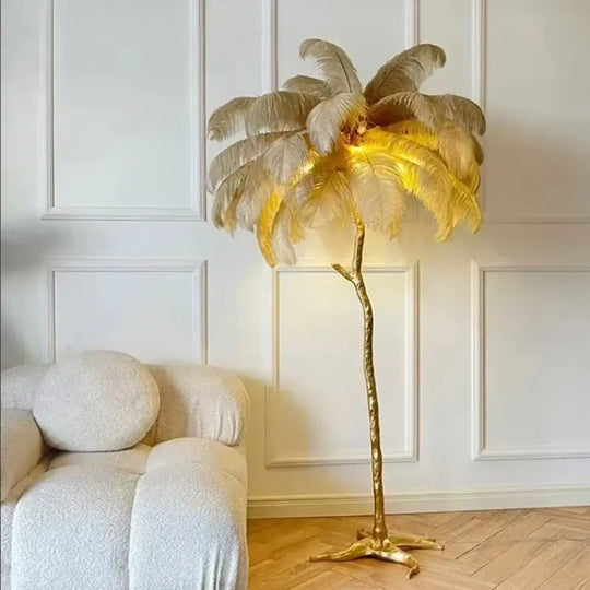 Modern Luxury Feather Floor Lamp Apartment Living Room Bedroom Ostrich Bedside Desk Lamp Decorative LED Lighting Villa