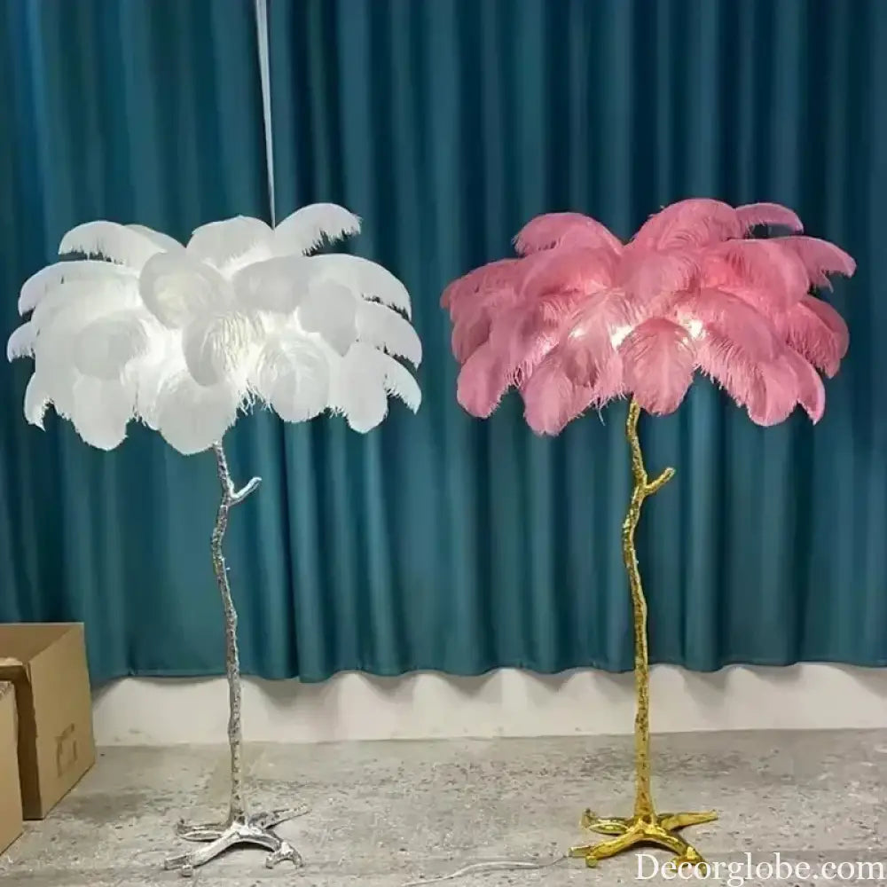 Modern Luxury Feather Floor Lamp Apartment Living Room Bedroom Ostrich Bedside Desk Lamp Decorative LED Lighting Villa