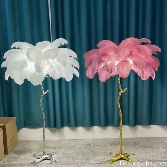 Modern Luxury Feather Floor Lamp Apartment Living Room Bedroom Ostrich Bedside Desk Lamp Decorative LED Lighting Villa
