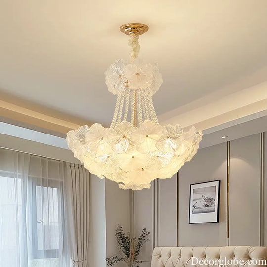 French Chandelier Retro Cream Style High-End Living Room Lamp Romantic Bedroom Flower Shape Glass Home Decoration Lamp
