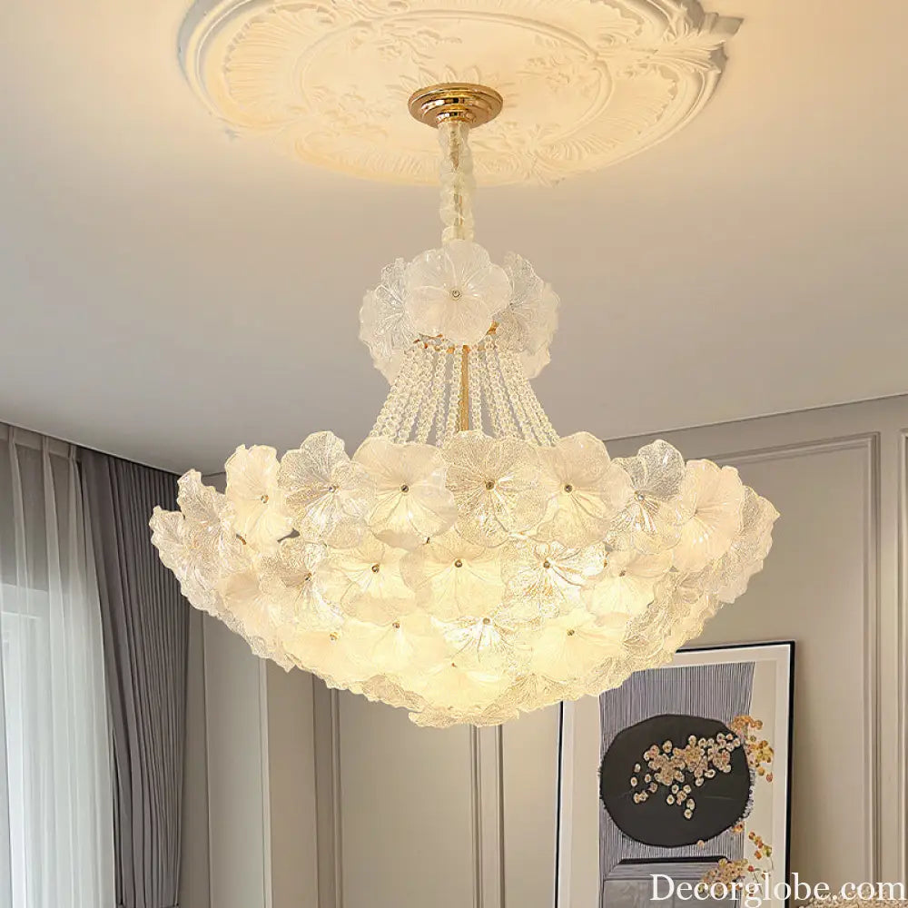 French Chandelier Retro Cream Style High-End Living Room Lamp Romantic Bedroom Flower Shape Glass Home Decoration Lamp