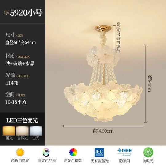 French Chandelier Retro Cream Style High-End Living Room Lamp Romantic Bedroom Flower Shape Glass Home Decoration Lamp